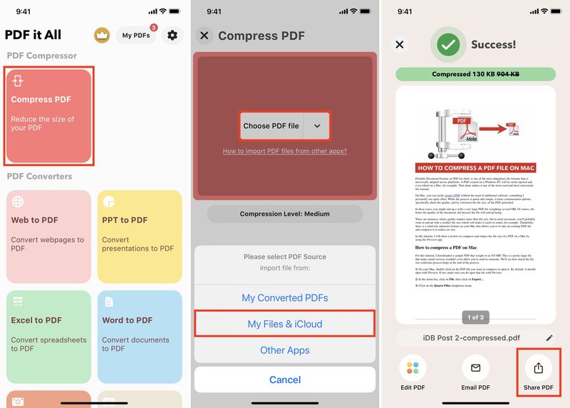 PDF it All App auf dem iPhone zum Komprimieren von PDFs