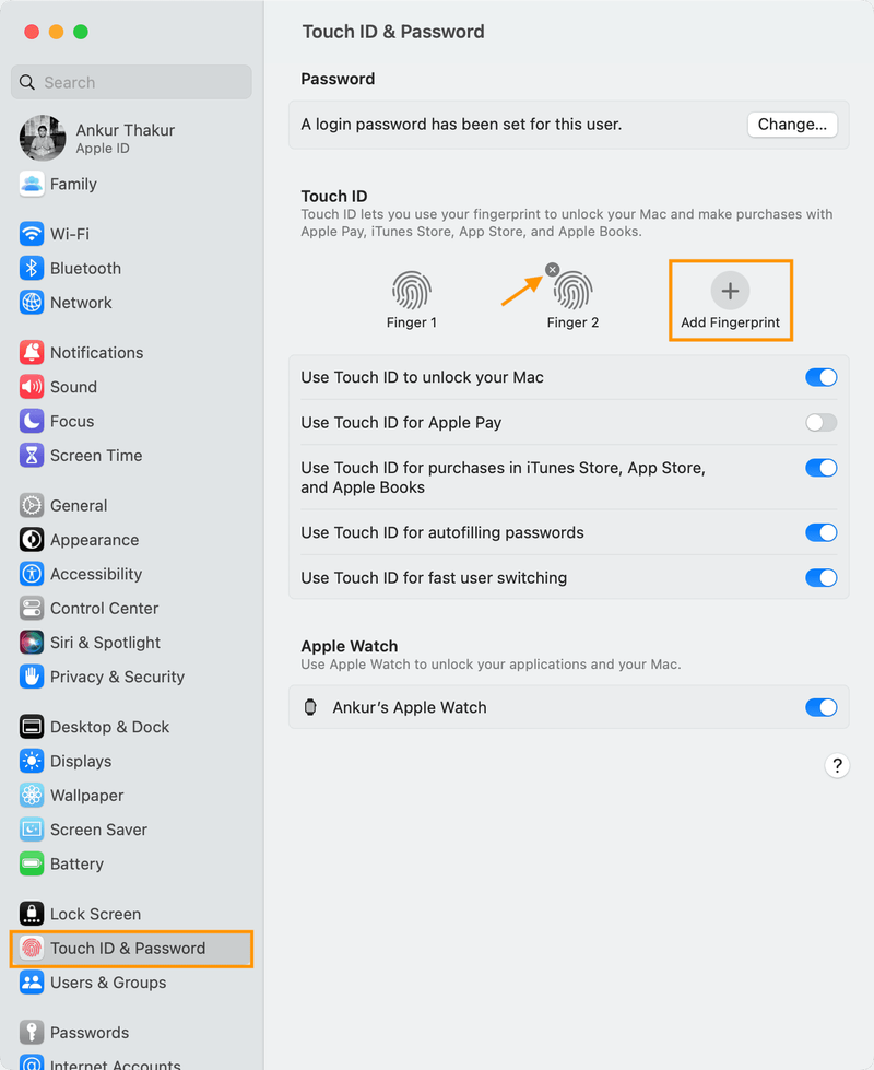 Löschen Sie den Fingerabdruck auf dem Mac und fügen Sie ihn erneut hinzu, um die fehlerhafte Touch ID zu beheben