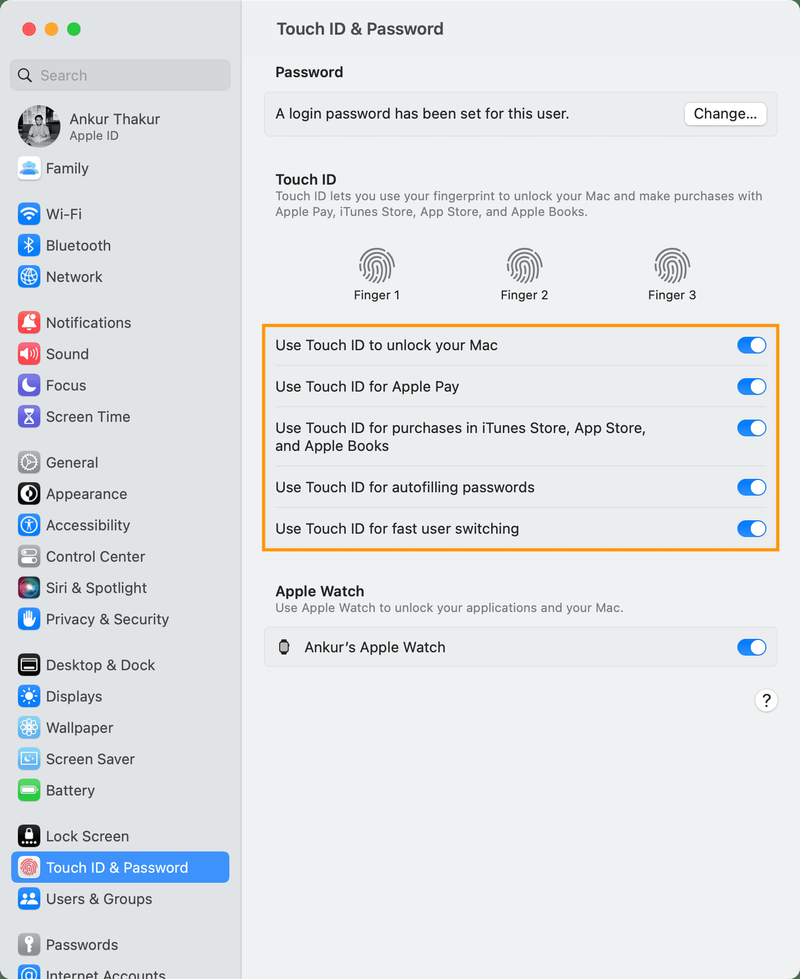 Verwenden Sie Touch ID, um verschiedene Dinge auf dem Mac zu tun