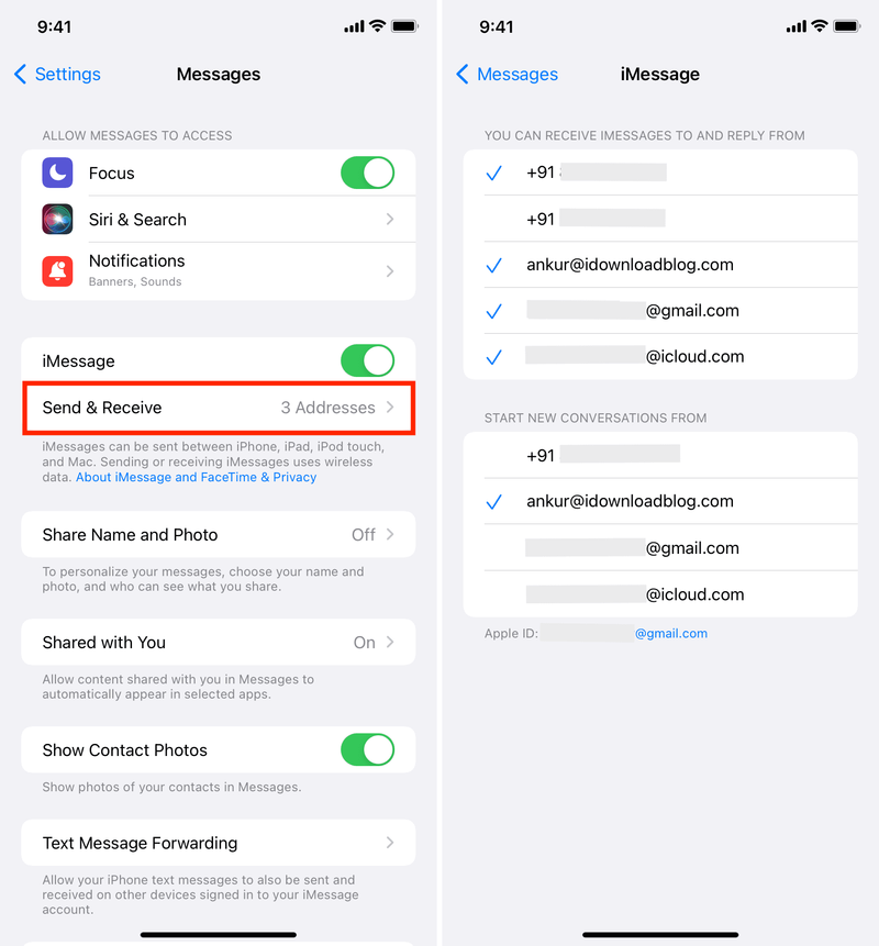 Senden und Empfangen von iMessage-Einstellungen auf dem iPhone