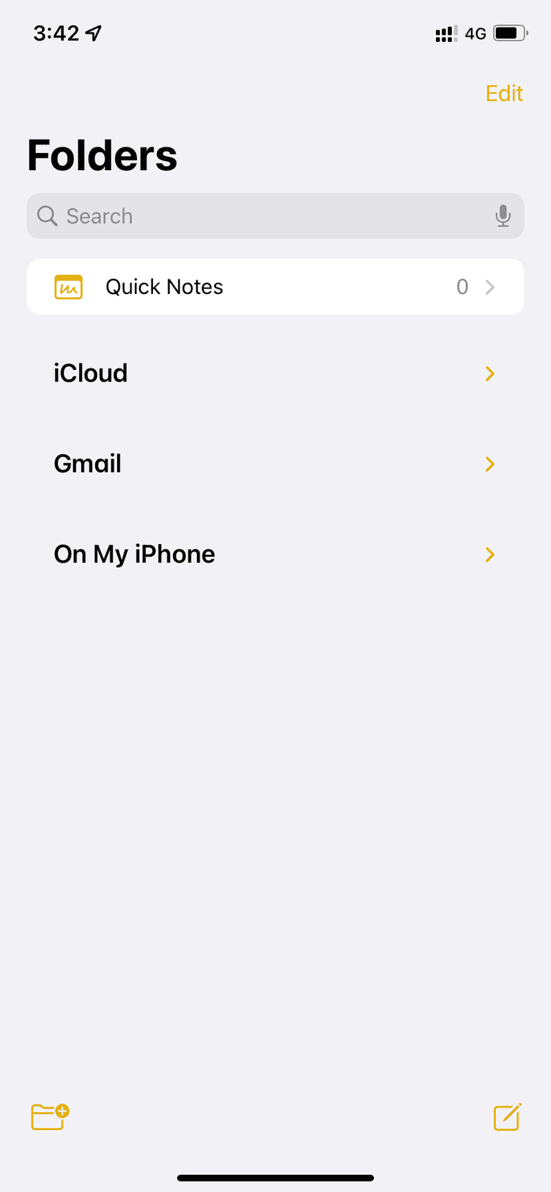 iCloud-, Gmail-, On My iPhone Notes-Konten