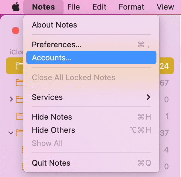 Notes-Konten auf dem Mac