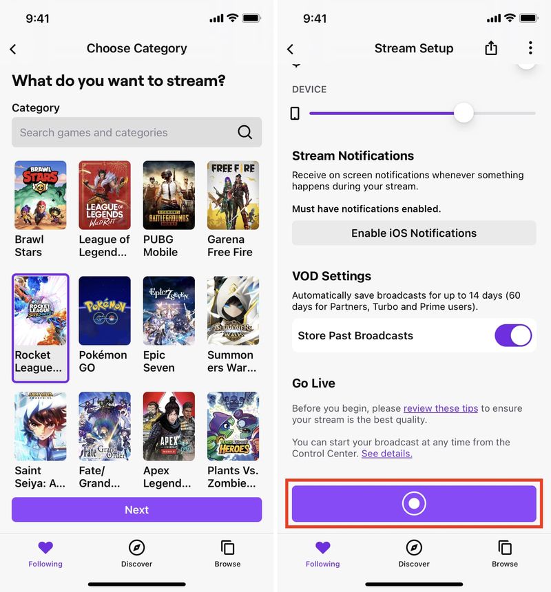 Wählen Sie Spiele aus, die auf Twitch iOS gestreamt werden sollen