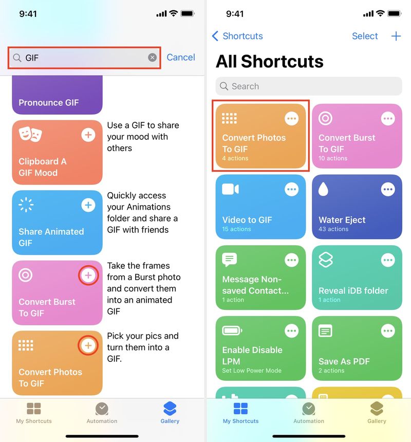 GIF-Shortcuts in der iPhone-Shortcuts-App
