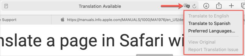 Übersetzen-Symbol in der Safari-Adressleiste auf dem Mac