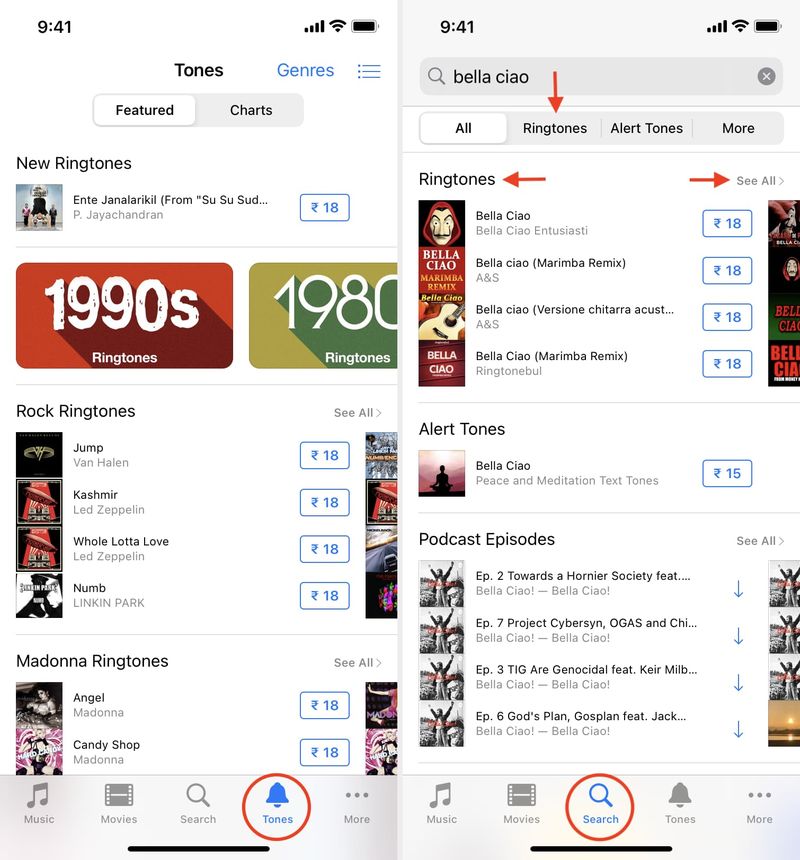 Klingelton im iPhone iTunes Store suchen
