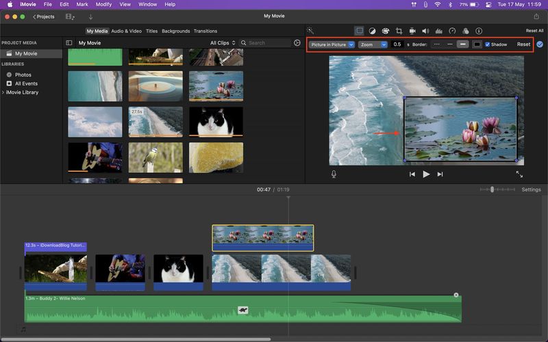 Bearbeiten Sie Bild-in-Bild-Einstellungen in iMovie auf dem Mac