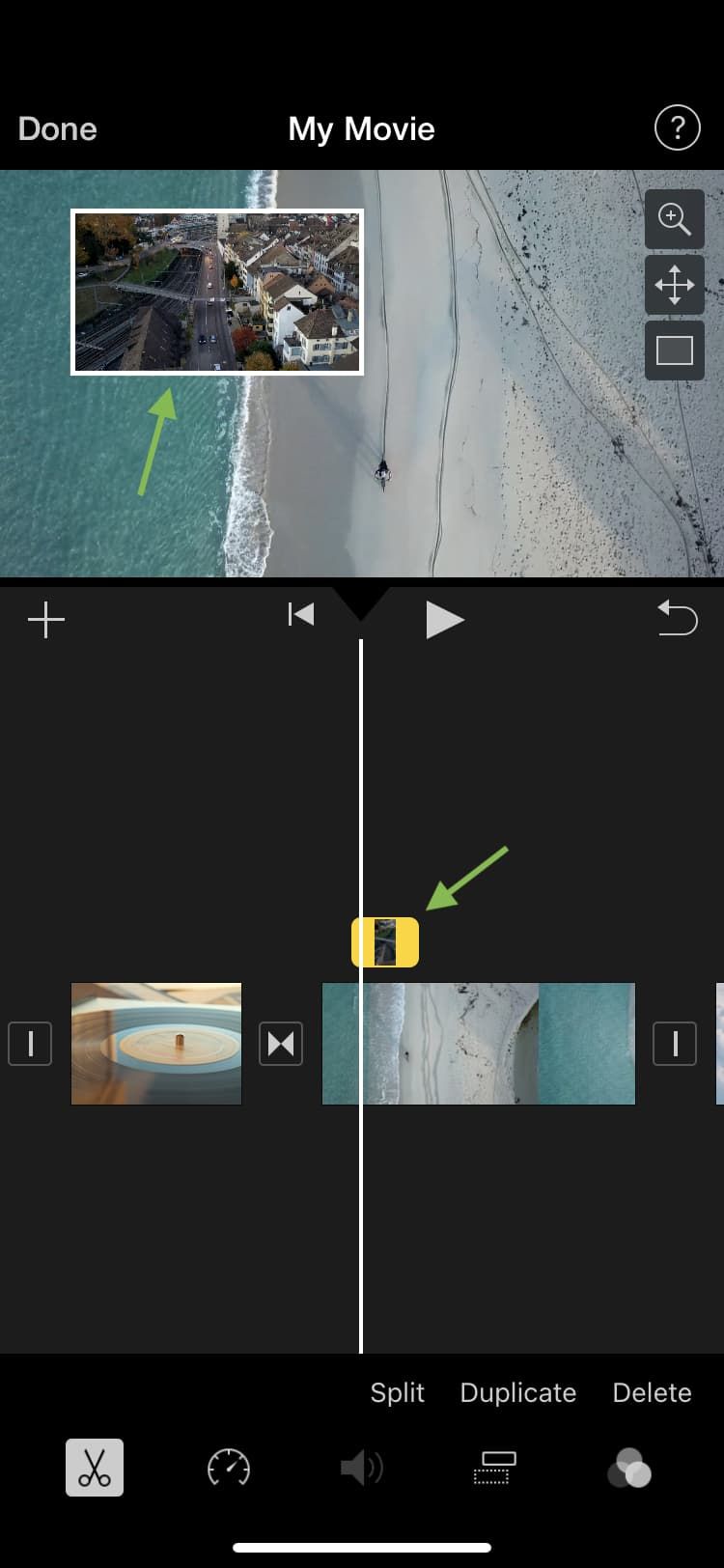 Bild-in-Bild erfolgreich in iOS iMovie
