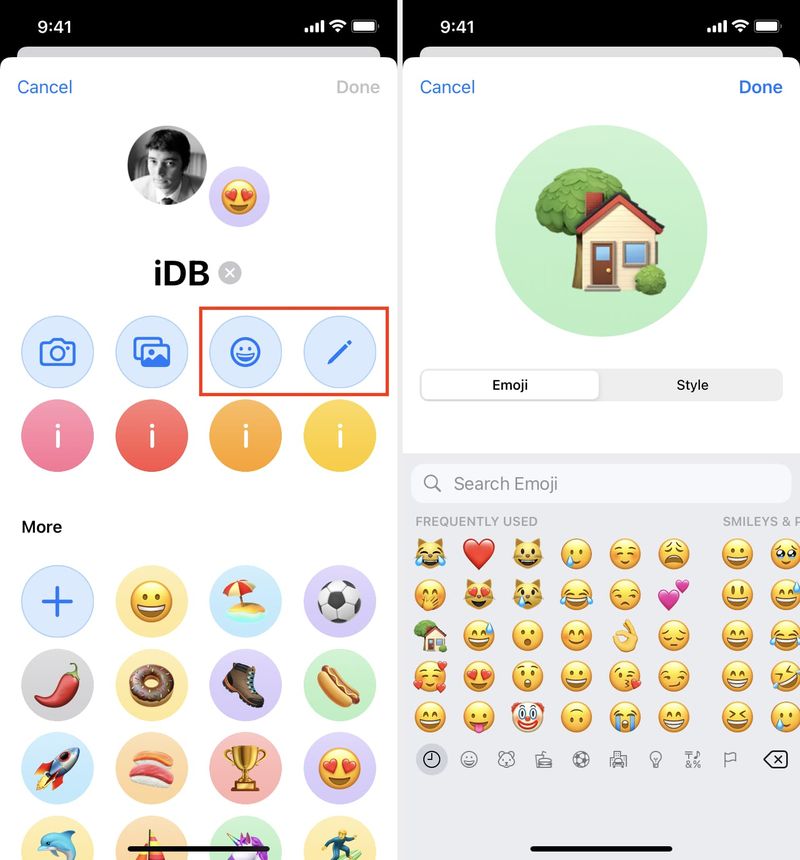 Emoji- und Monogrammsymbol-iMessage-Gruppe auf dem iPhone