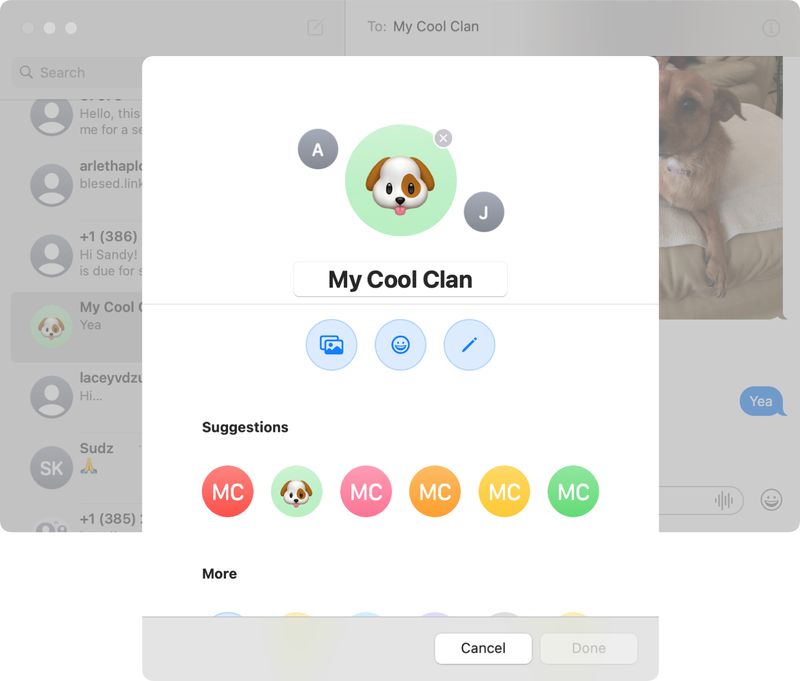 Legen Sie Gruppenfoto oder Emoji in Nachrichten auf dem Mac fest