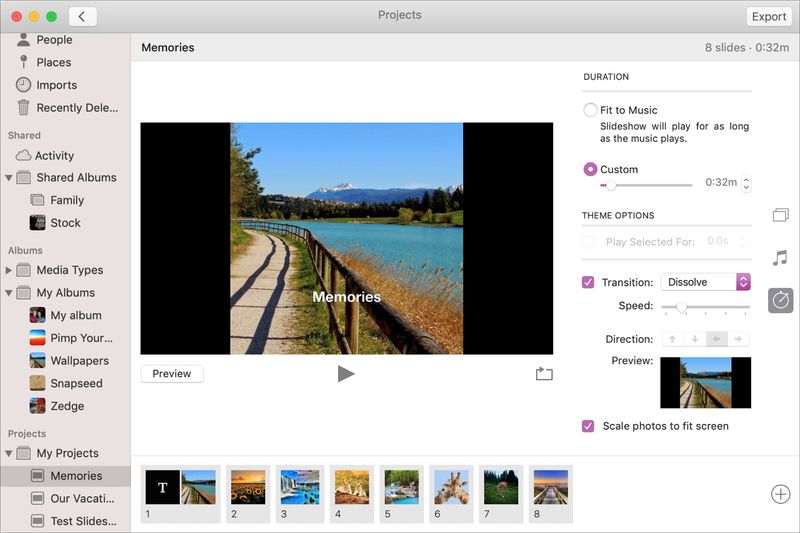 Diashow-Dauer in Fotos auf dem Mac