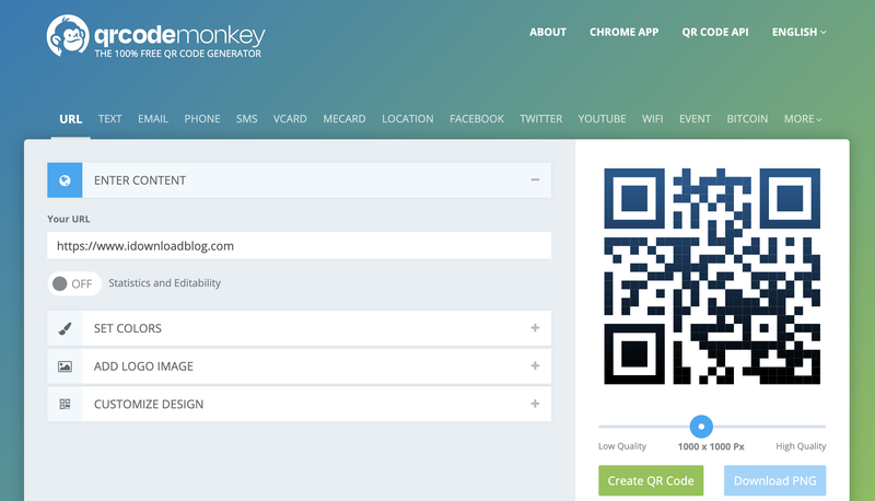 qrcode Monkey zum Erstellen von QR-Codes auf dem Mac