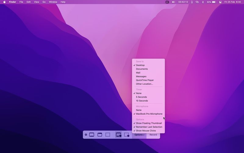 Bildschirmaufzeichnungsoptionen auf dem Mac