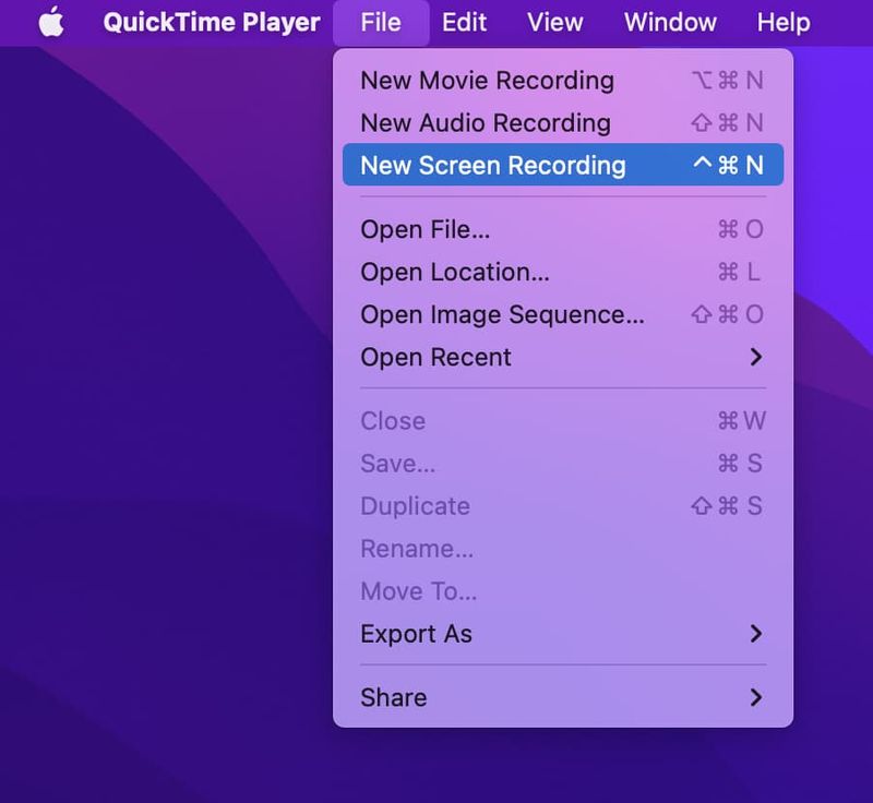 Neue Bildschirmaufnahme im QuickTime Player auf dem Mac
