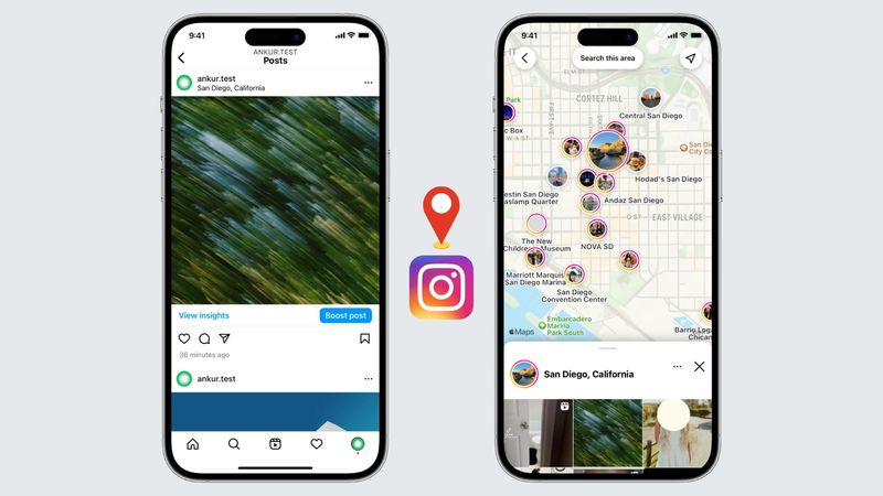 Instagram-App, die einen Beitrag mit hinzugefügtem Standort anzeigt