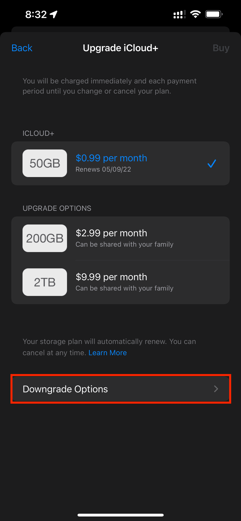 Downgrade-Optionen für iCloud+ auf dem iPhone