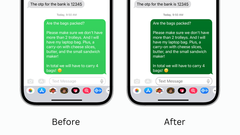 Ändern Sie die Farbe der SMS-Blase auf dem iPhone von Neongrün zu Dunkelgrün