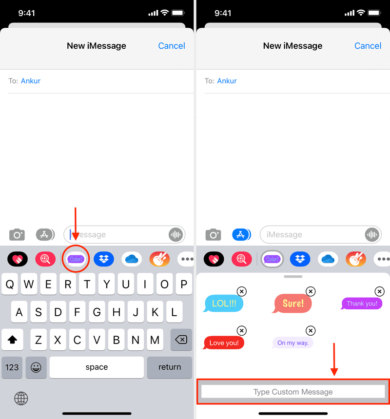 Farbige Textblasen für iMessage in der Nachrichten-App auf dem iPhone