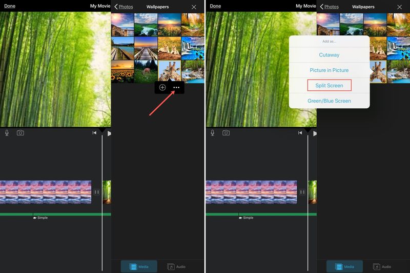 iMovie Clip hinzufügen für iPad mit geteiltem Bildschirm