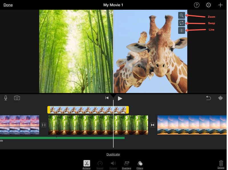 iMovie Overlay-Einstellungen iPad mit geteiltem Bildschirm