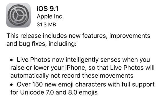 Versionshinweise zu iOS 9.1