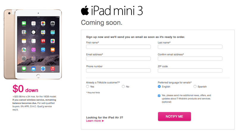 T-Mobile bietet ab sofort iPad Air 2 und iPad Mini 3 für 0 US-Dollar Rabatt an